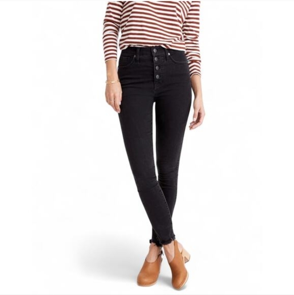 Madewell 10" High-Rise Skinny Jeans Berkeley Black Button-Through Size 26T AA941